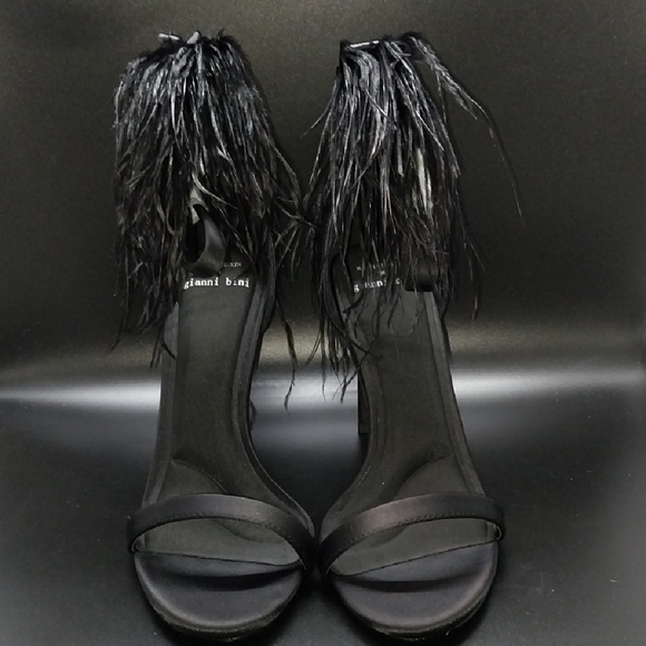 Gianni Bini Black Feathered Heels - Picture 2 of 5